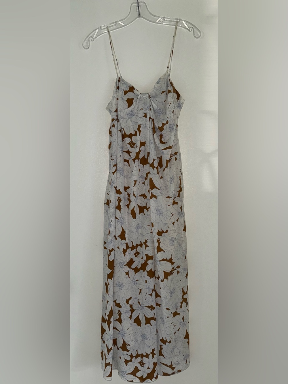 Vince Brown Floral Slip Dress with White Overlay M